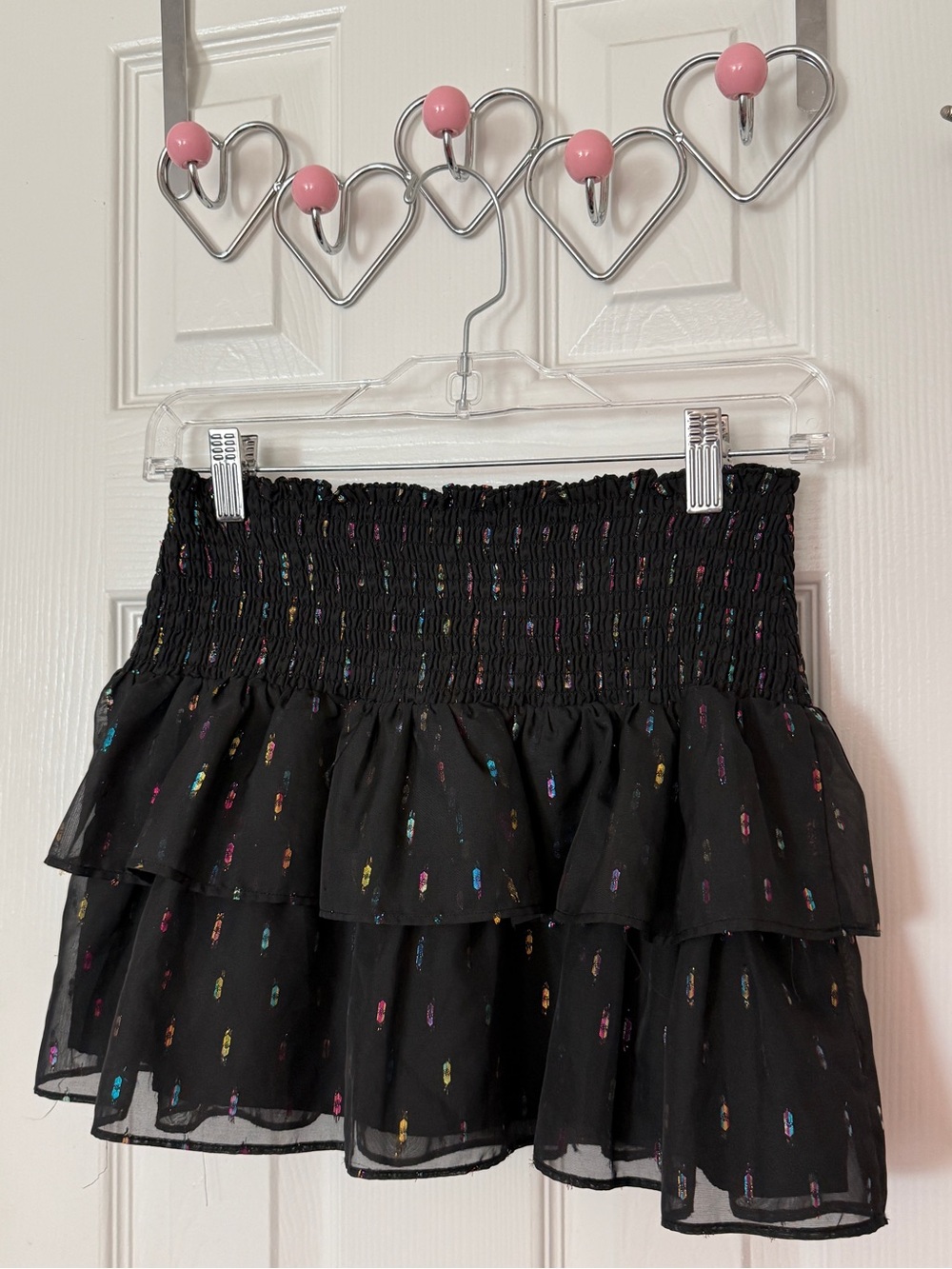 Amanda Uprichard Black Ruffle Mini Sparkle Skirt